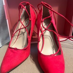 Elegant Red Lace-Up Women's Pumps
